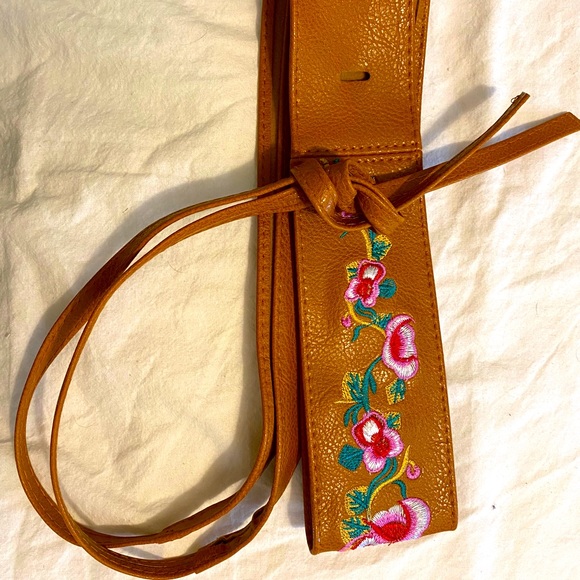 Accessories - Embroidered Leather Wrap Belt